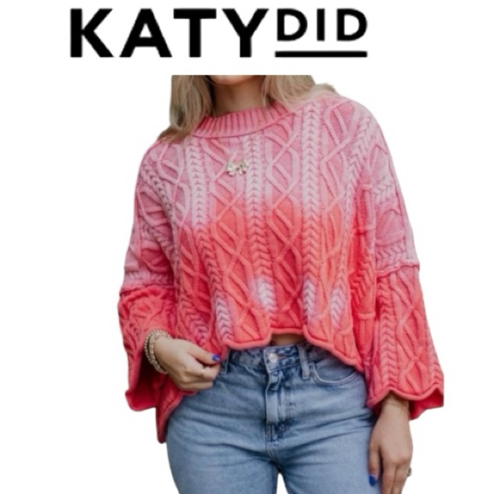 NWT M Oversized Katydid Pink Ombre Cable Knit Scoop Neck Sweater